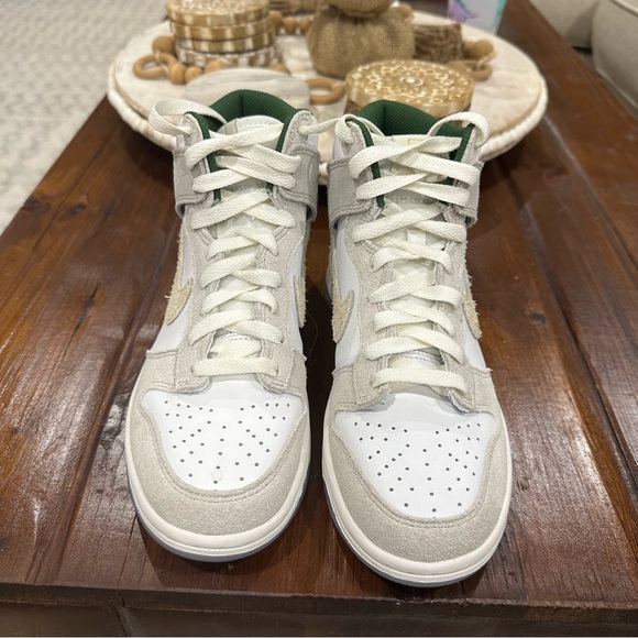 Nike Kids Dunk High-Top Sneakers - White and Green, worn one time - Picture 3 of 4